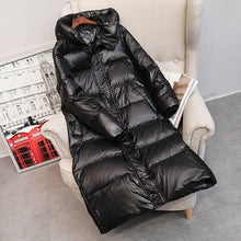 Load image into Gallery viewer, Winter Long Down Coat Women Thick Hooded Winter Zipper Plus Size Windproof Snow Outwear 90% White Duck Down Warm Jacket