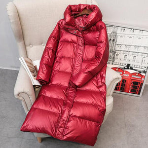 Winter Long Down Coat Women Thick Hooded Winter Zipper Plus Size Windproof Snow Outwear 90% White Duck Down Warm Jacket