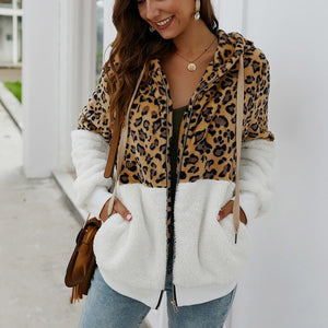 Women Winter Coat Top Long Sleeve Hooded Autumn Warm Jacket Outwear Casual Fashion Leopard Tops Coat Hot Sale Size S-XL