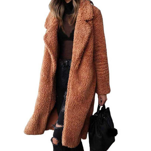 Autumn Winter Faux Fur Coat Women Warm Teddy Bear Coat Ladies Fur Jacket Female Teddy Outwear Plush Overcoat Long Coat