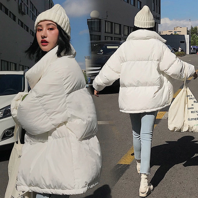 RICORIT Winter Jacket Women Solid Color Stand Collar Down Coat Loose Parkas Korean Female Oversized Jackets Пуховик Женский