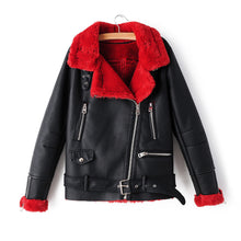 Load image into Gallery viewer, New Arrival Winter Fleece Faux Leather Jackets 2019 Fashion Motorcycle Women Red Thick Warm Suede Jacket Female Flocking Coats