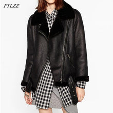 Load image into Gallery viewer, FTLZZ 2019 New Winter Women Sheepskin Coats Thicken Faux Leather Fur Female Coat Fur Lining Leather Jacket Aviator Jacket